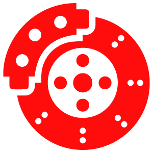 A red graphic depicting a brake disc and caliper, symbolizing auto repair services. The design emphasizes the importance of vehicle maintenance and safety.