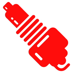 Red graphic of a spark plug, symbolizing auto repair and maintenance services. The design is simple and bold, suitable for representing an auto repair shop.